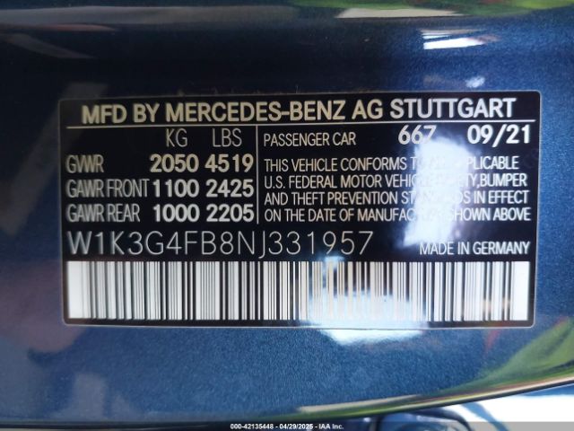 W1K3G4FB8NJ331957 Mercedes-Benz A 220 4matic