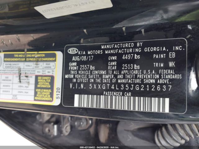 5XXGT4L35JG212637 KIA Optima Lx