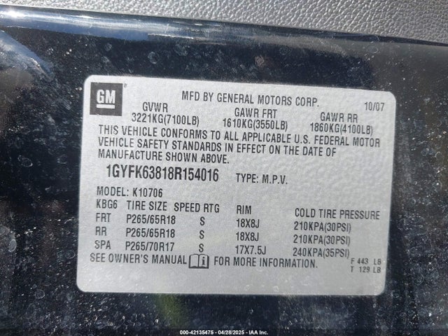 2008 CADILLAC ESCALADE 1GYFK63818R154016 Photo 8