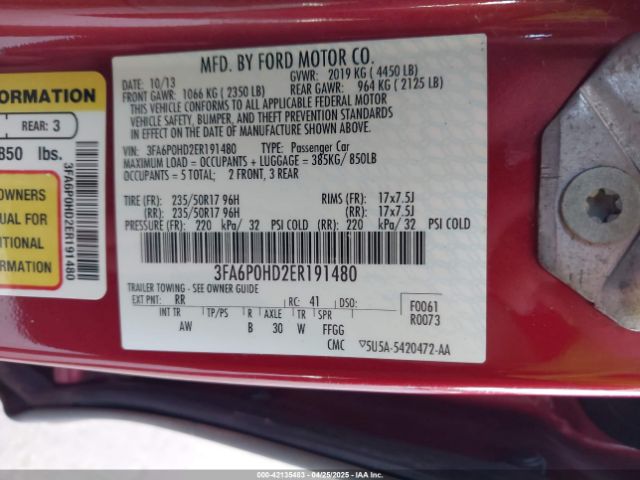 3FA6P0HD2ER191480 Ford FUSION SE
