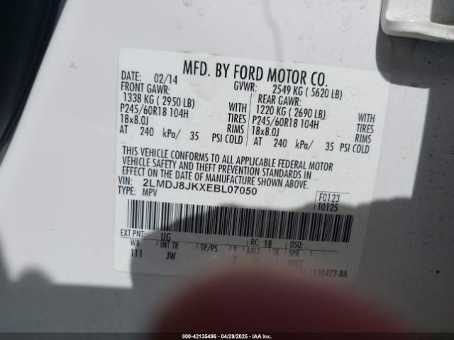 2LMDJ8JKXEBL07050 Lincoln MKX