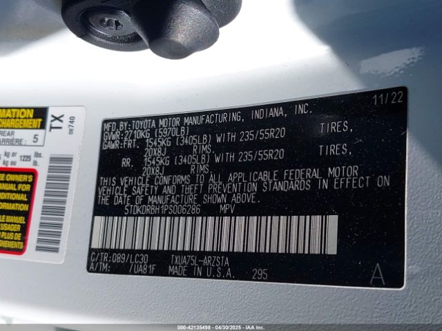 5TDKDRBH1PS006286 Toyota Highlander Xse