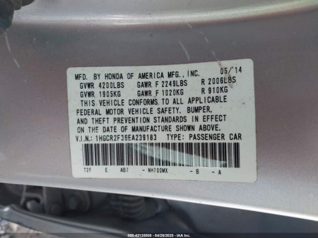 1HGCR2F36EA239183 Honda ACCORD LX