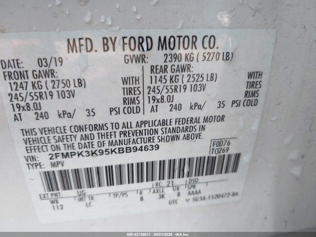 2FMPK3K95KBB94639 Ford Edge Titanium