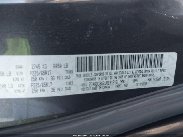 2C4RDGBG2JR191216 Dodge Grand Caravan Se Plus
