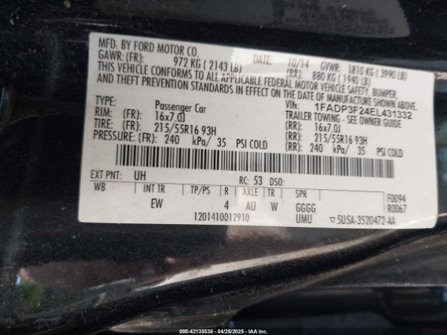 1FADP3F24EL431332 Ford FOCUS SE