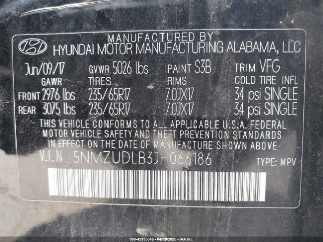 5NMZUDLB3JH066186 Hyundai Santa Fe Sport 2.4l