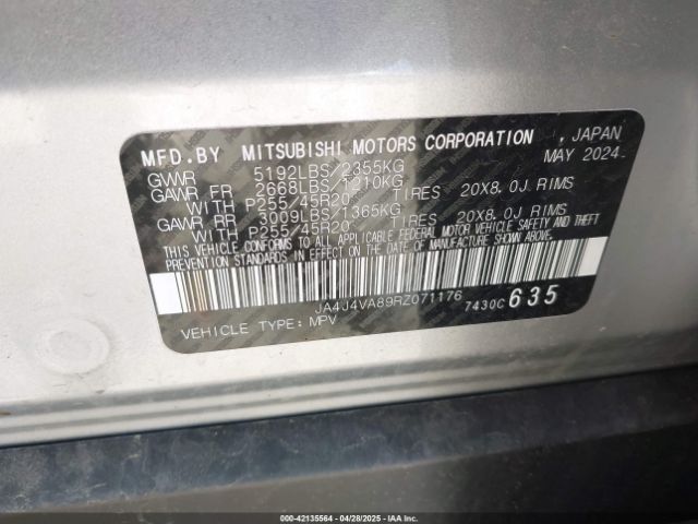 JA4J4VA89RZ071176 Mitsubishi Outlander Se 2.5 S-awc/se Black Edition S-awc/se Black Edition W/pano Roof S-awc/se Ralliart S-awc