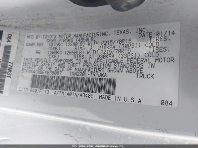 5TFNX4CN9EX036087 Toyota Tacoma