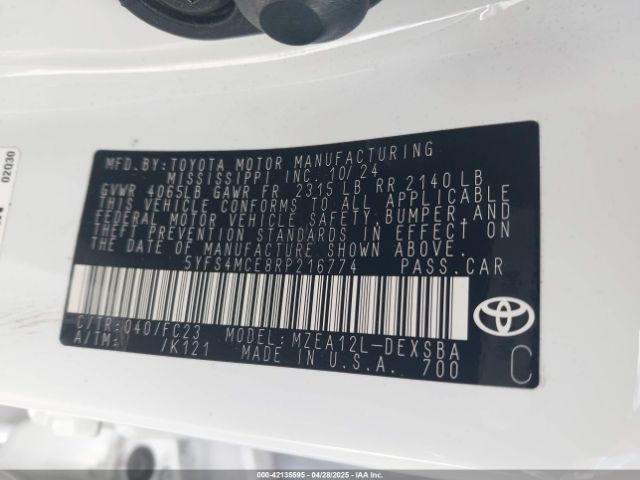5YFS4MCE8RP216774 Toyota COROLLA SE