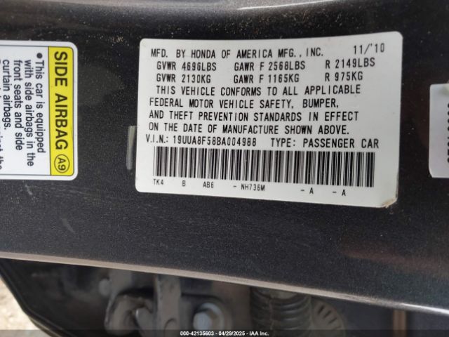 2011 ACURA TL 19UUA8F58BA004988 Photo 8