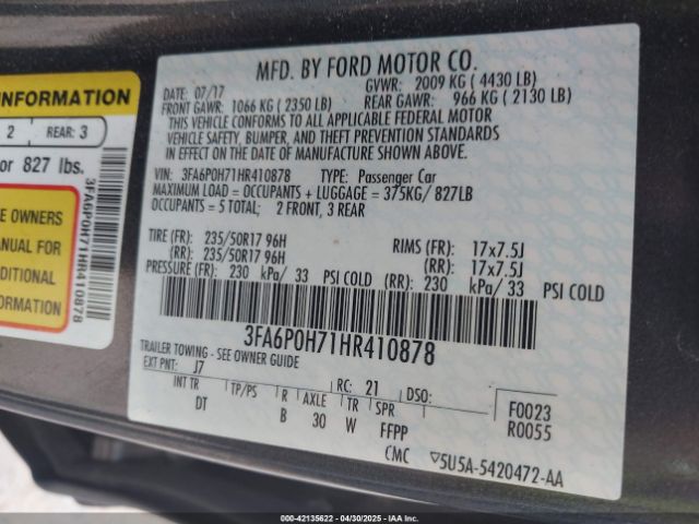 2017 FORD FUSION 3FA6P0H71HR410878 Photo 8