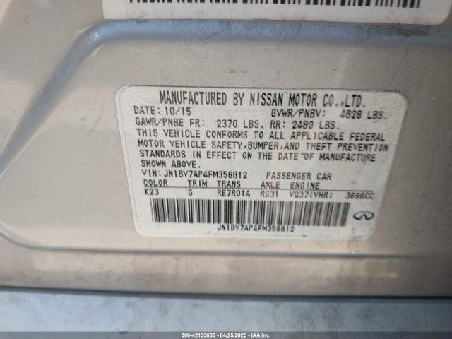 JN1BV7AP4FM356812 Infiniti Q50 Premium