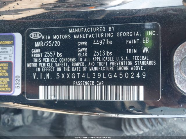 5XXGT4L39LG450249 KIA Optima Se