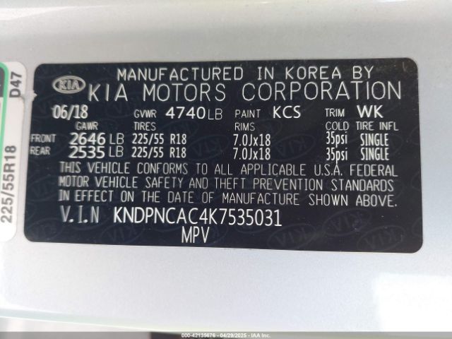 KNDPNCAC4K7535031 KIA Sportage Ex