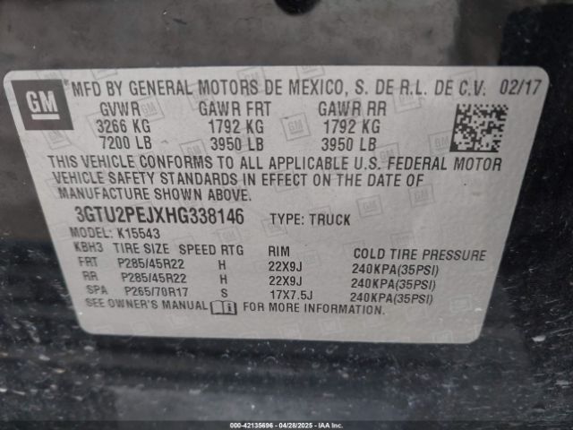 3GTU2PEJXHG338146 GMC Sierra 1500 Denali