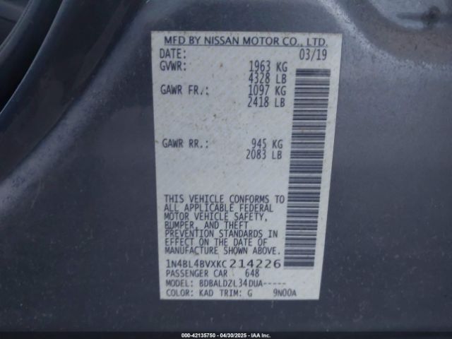 2019 NISSAN ALTIMA 1N4BL4BVXKC214226 Photo 8