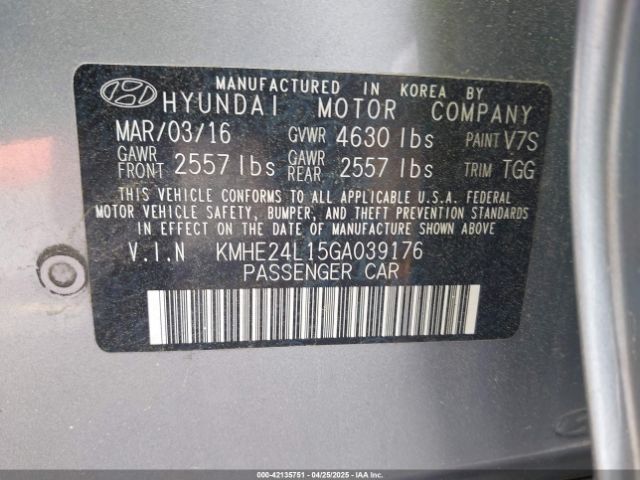 KMHE24L15GA039176 Hyundai Sonata Hybrid Se