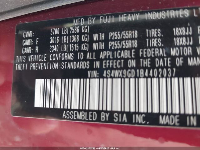 2011 SUBARU TRIBECA 4S4WX9GD1B4402037 Photo 8