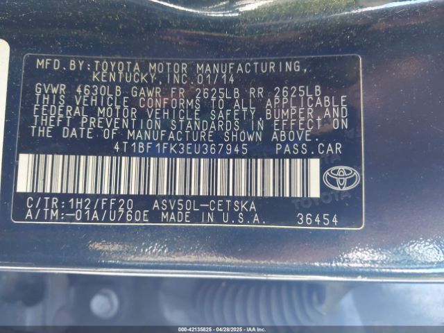 4T1BF1FK3EU367945 Toyota CAMRY SE
