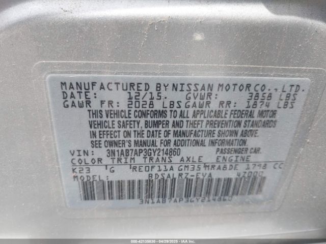 3N1AB7AP3GY214860 Nissan SENTRA SR