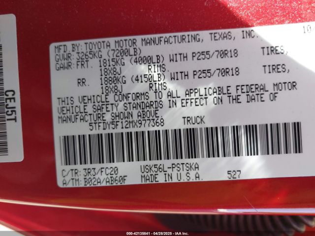 5TFDY5F12MX977368 Toyota Tundra Sr5