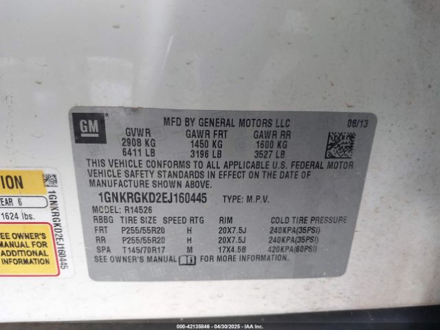 1GNKRGKD2EJ160445 Chevrolet Traverse 1lt