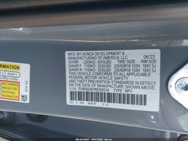7FARS6H87RE000014 Honda Cr-v Hybrid Sport-l