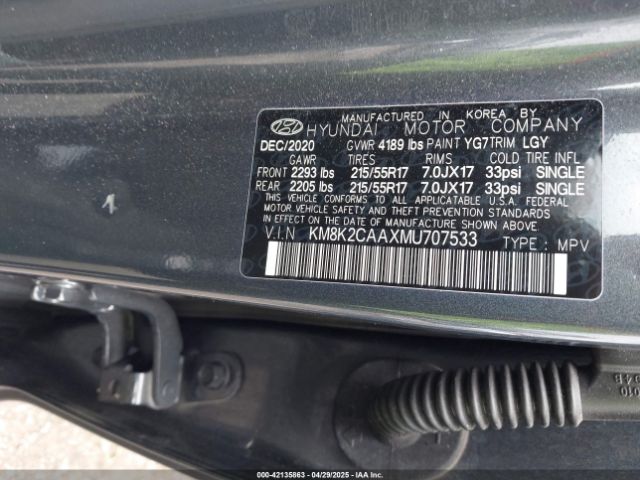 KM8K2CAAXMU707533 Hyundai Kona Sel