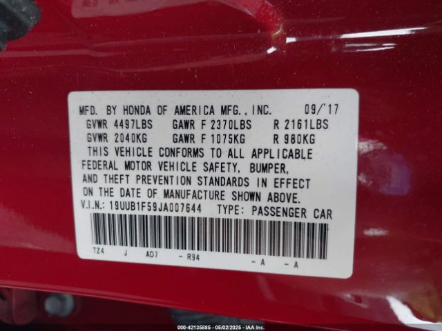 19UUB1F59JA007644 Acura Tlx Tech Pkg
