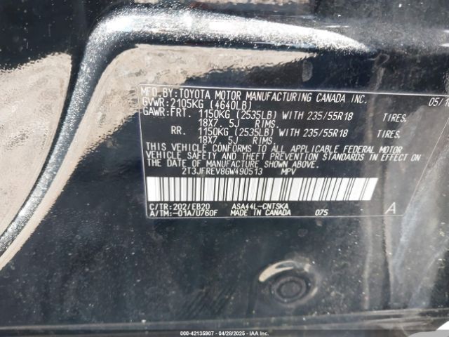 2T3JFREV8GW490513 Toyota RAV4 SE