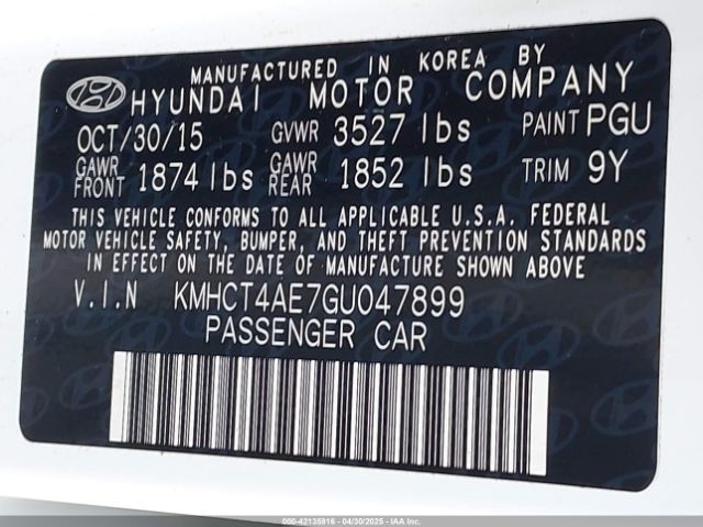 KMHCT4AE7GU047899 Hyundai ACCENT SE