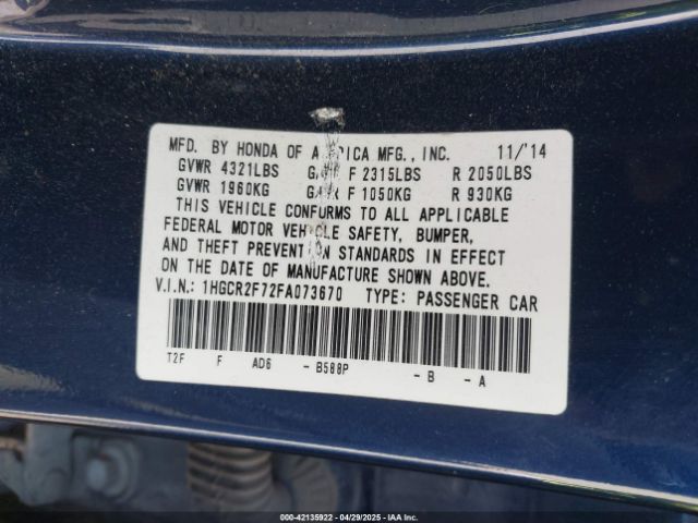 1HGCR2F72FA073670 Honda ACCORD EX