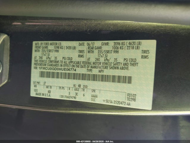 1FMCU0GD0HUE06774 Ford ESCAPE SE