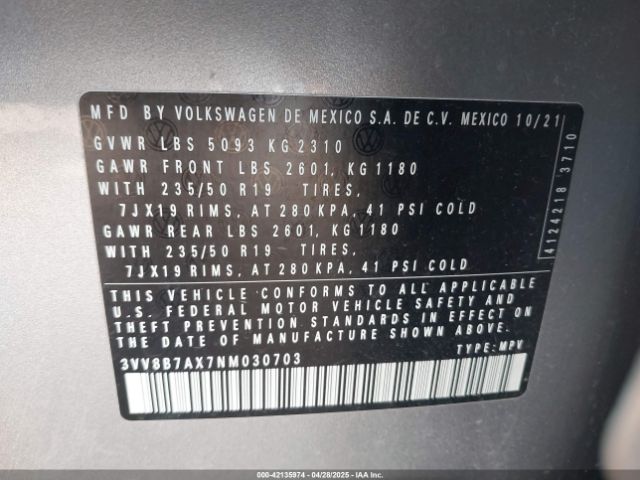 3VV8B7AX7NM030703 Volkswagen Tiguan 2.0t Se R-line Black