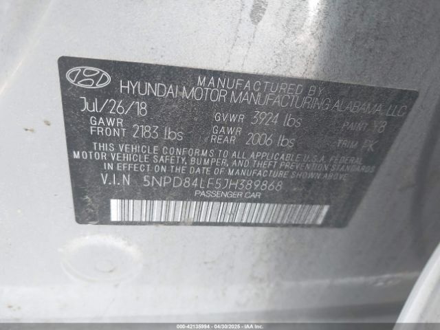 5NPD84LF5JH389868 Hyundai Elantra Value Edition