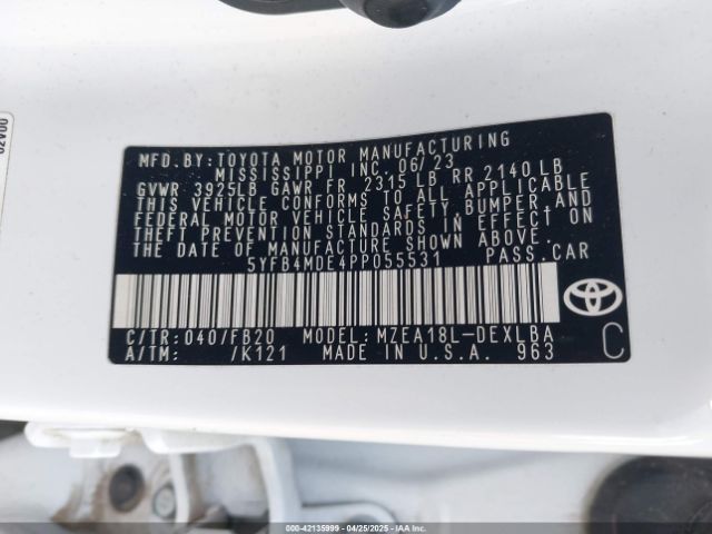 5YFB4MDE4PP055531 Toyota COROLLA LE
