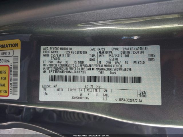 1FTER4EH9NLD33725 Ford RANGER XL