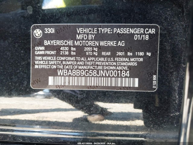 BMW 330I 2018 WBA8B9G58JNV00184 Image 9