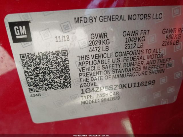 1G4ZP5SZ9KU116199 Buick Lacrosse Fwd Essence