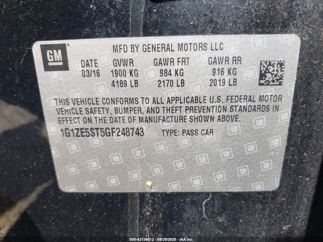 1G1ZE5ST5GF248743 Chevrolet MALIBU 1LT