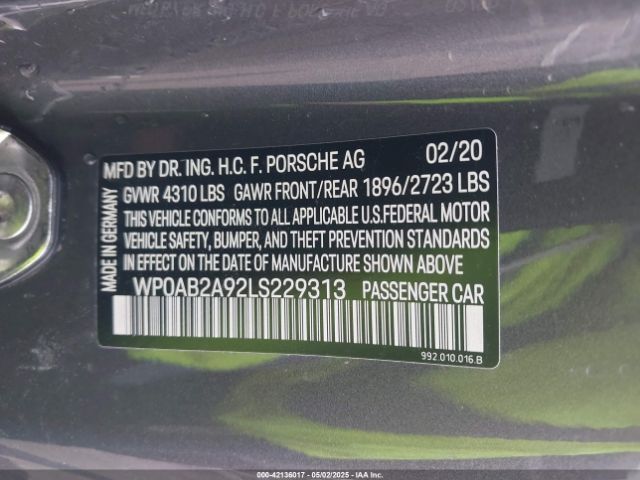 WP0AB2A92LS229313 Porsche 911