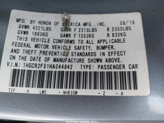 1HGCR2F51HA044842 Honda Accord Sport