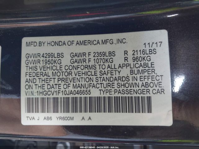 1HGCV1F10JA046655 Honda ACCORD LX