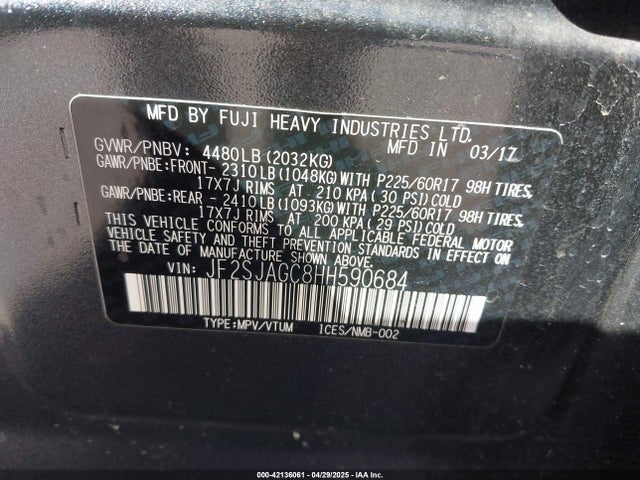 JF2SJAGC8HH590684 Subaru Forester 2.5i Premium