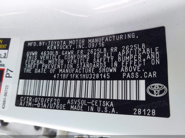 4T1BF1FK1HU328145 Toyota CAMRY SE