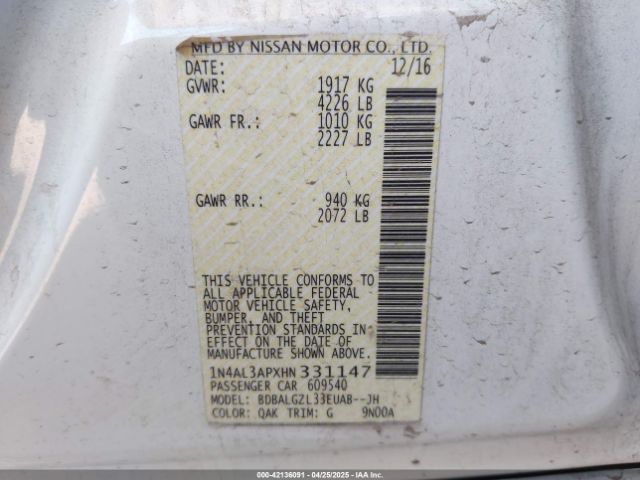 1N4AL3APXHN331147 Nissan Altima