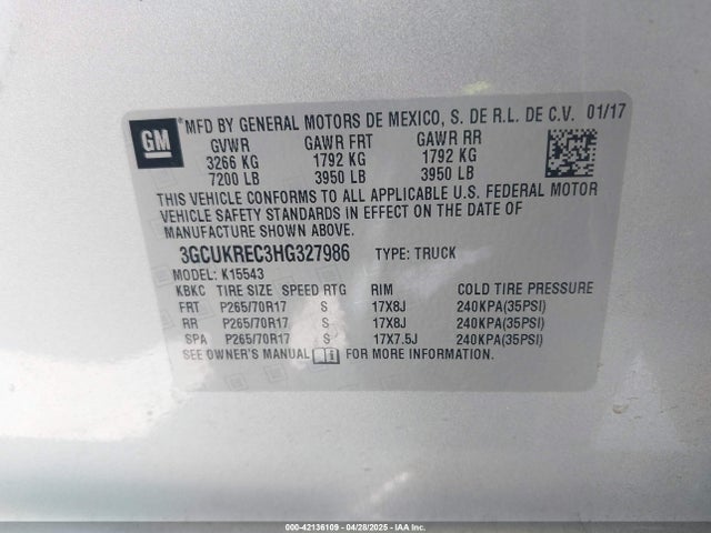 3GCUKREC3HG327986 Chevrolet Silverado 1500 1lt