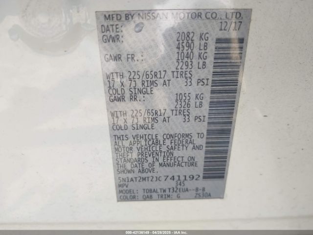 5N1AT2MT2JC741192 Nissan ROGUE SV