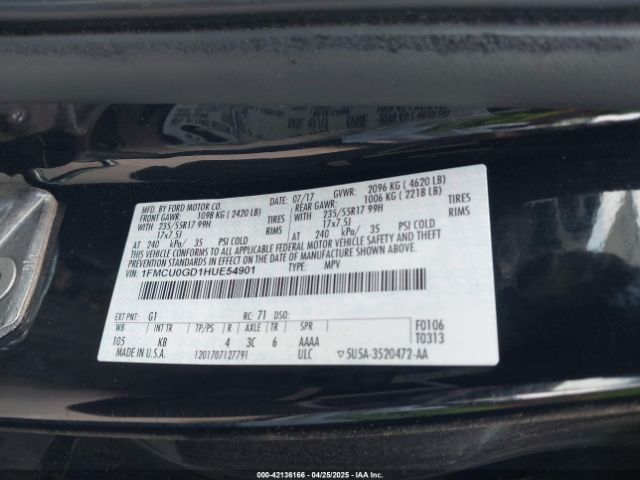 1FMCU0GD1HUE54901 Ford ESCAPE SE